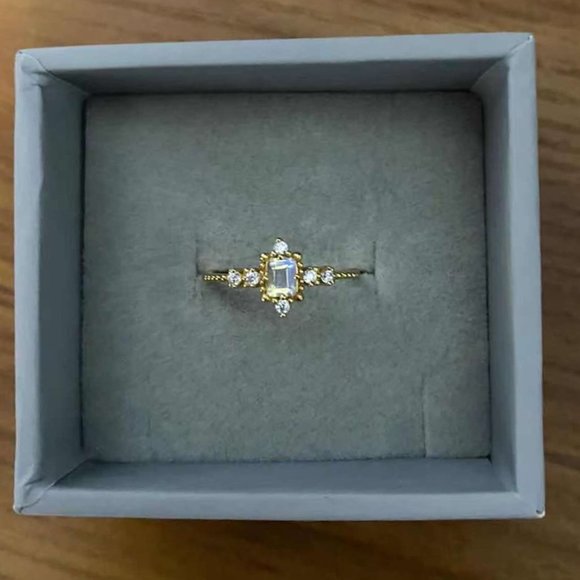 Gold Vermeil Genuine Moonstone Princess Cut Ring - Picture 10 of 12